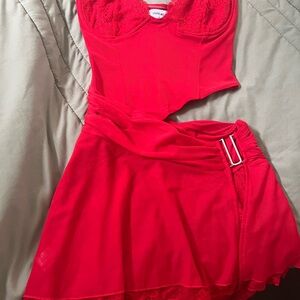Red Bustier Dress with Belt Detail